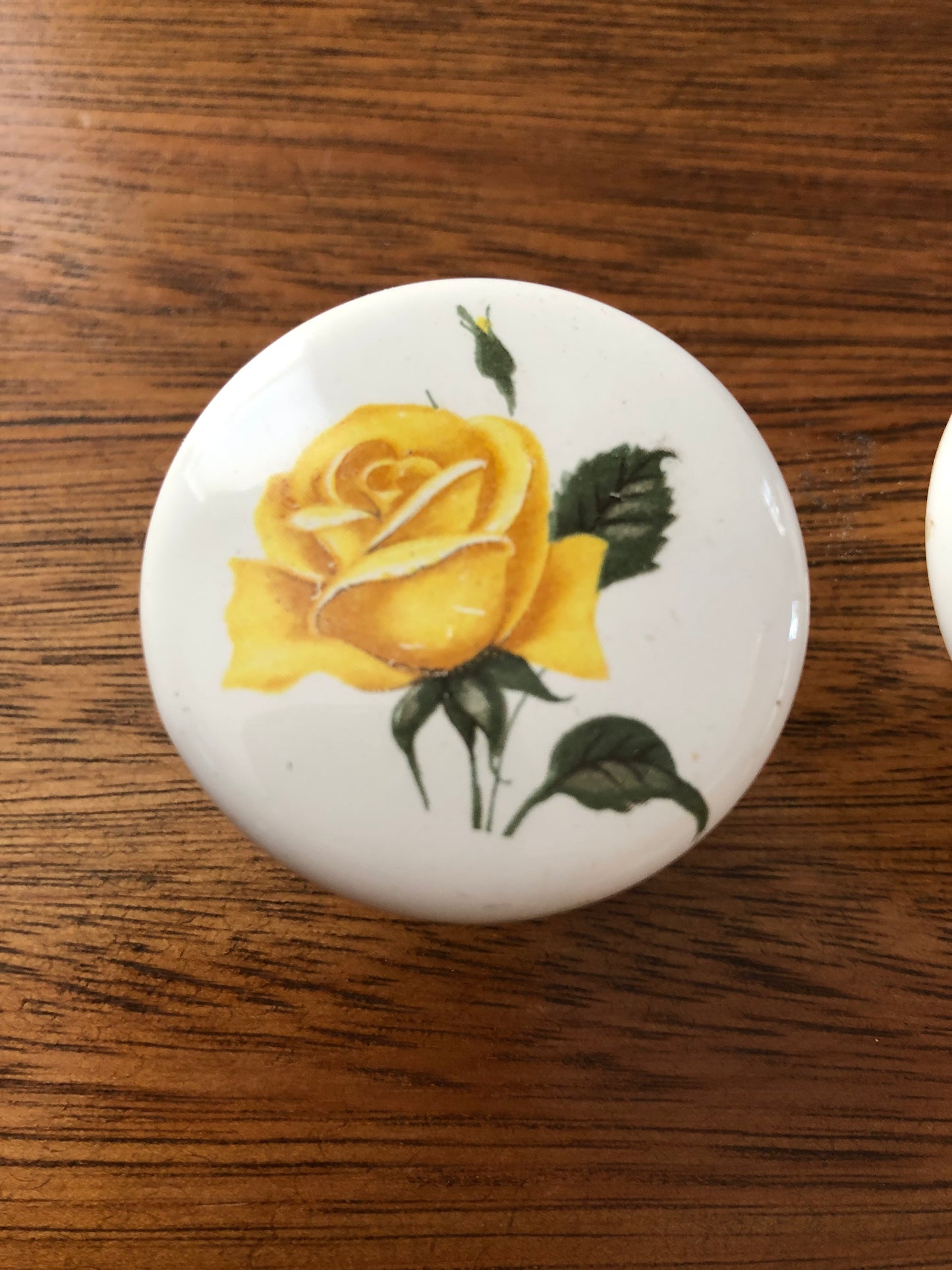 Small vintage ceramic yellow rosebud knob