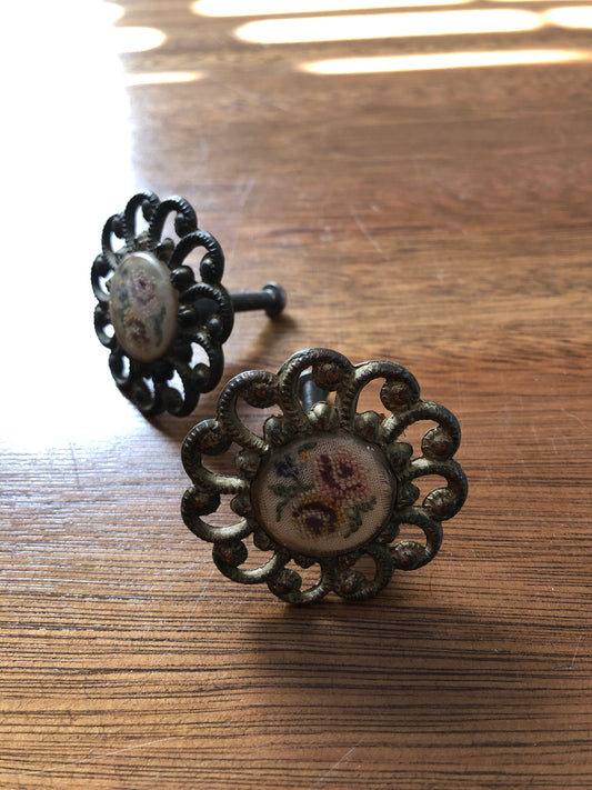 Vintage embroidered drawer handles (set of 2)